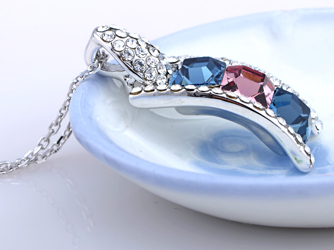 Sapphire Colored Abstract Stoplight Lantern Element Necklace