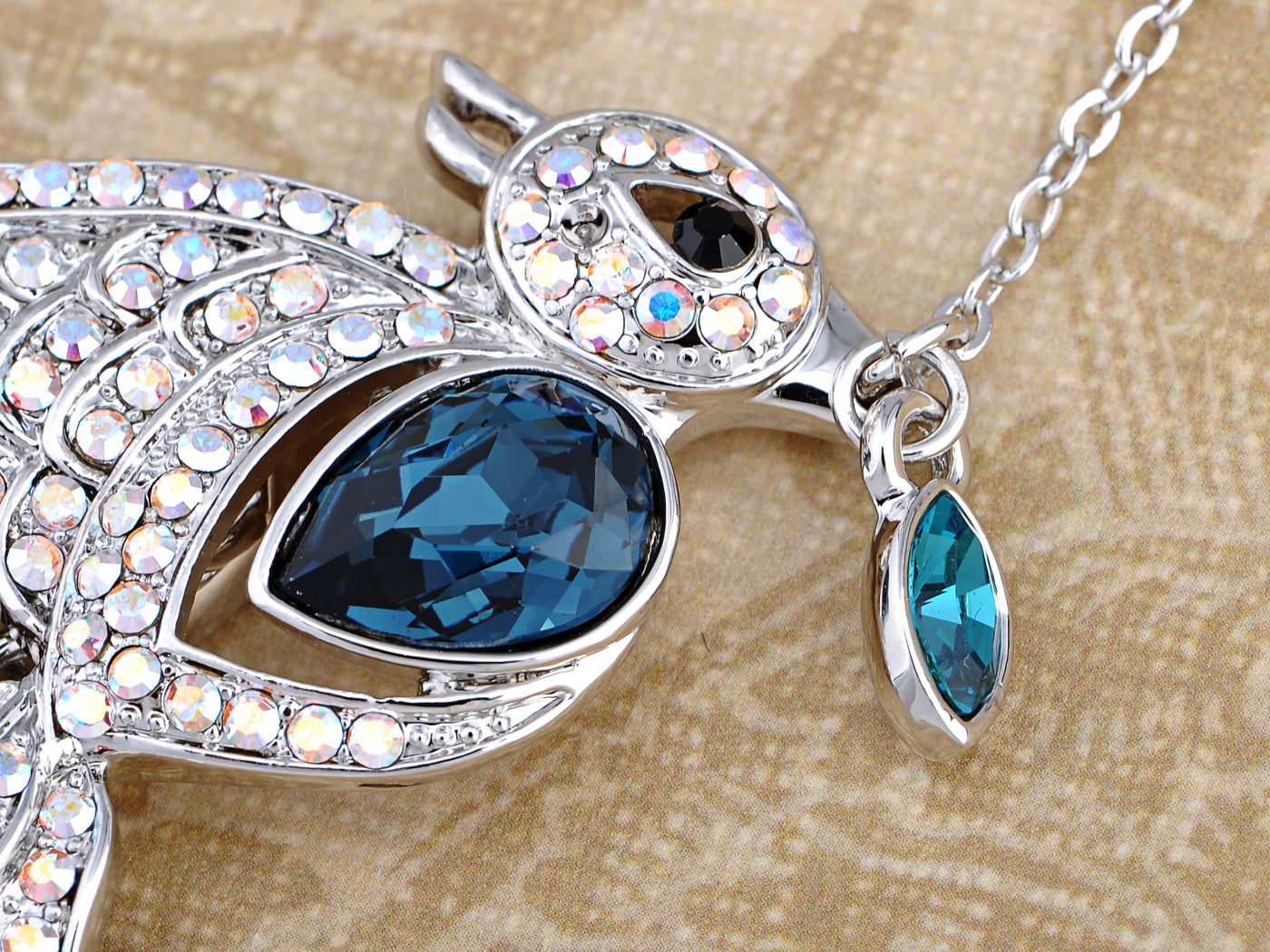 Swarovski Crystal Sapphire Leaf Carrying Sparrow Element Necklace