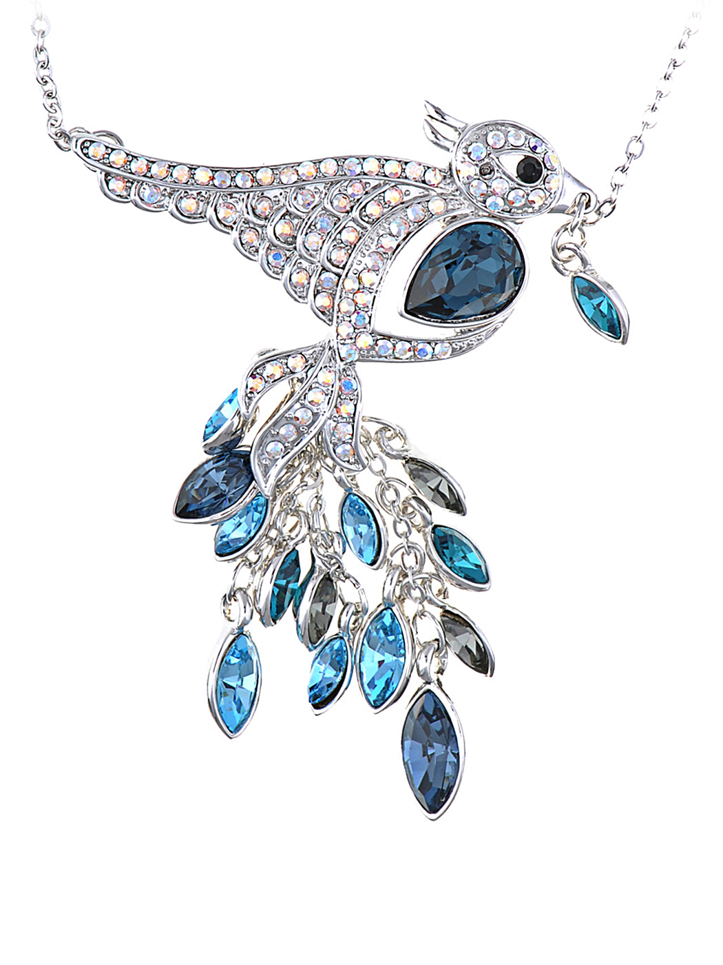 Swarovski Crystal Sapphire Leaf Carrying Sparrow Element Necklace