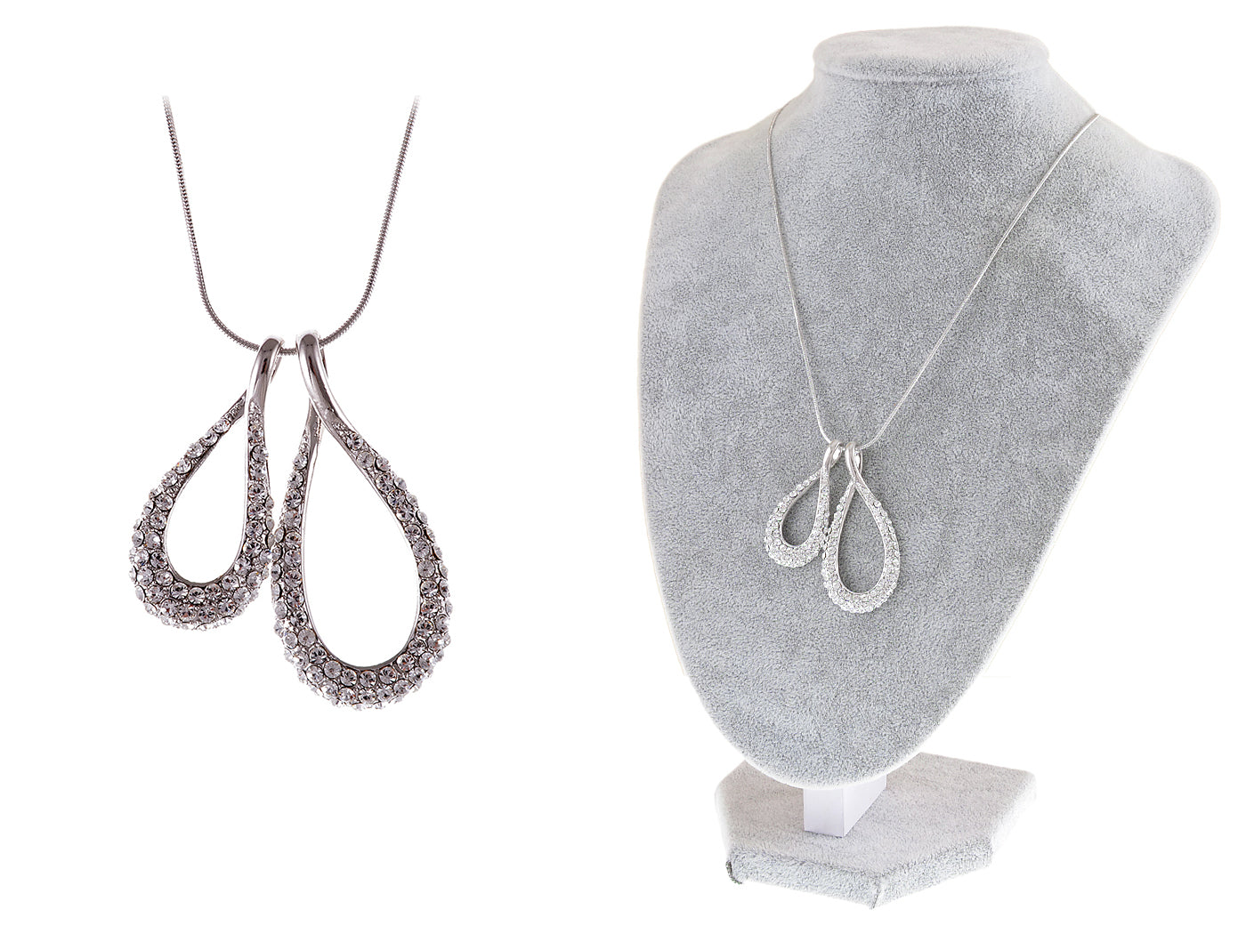 Swarovski Crystal Elements Two Teardrop Necklace Pendant