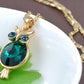 Swarovski Crystal Emerald Green Round Hoot Owl Body Blue Eyed Pendant Necklace
