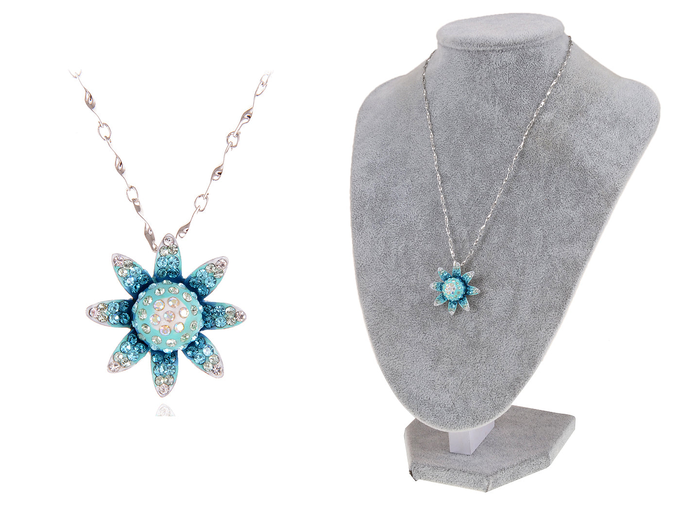 Light Blue Gradient Indicolite Blue Zircon Aquamarine Flower Pendant Necklace