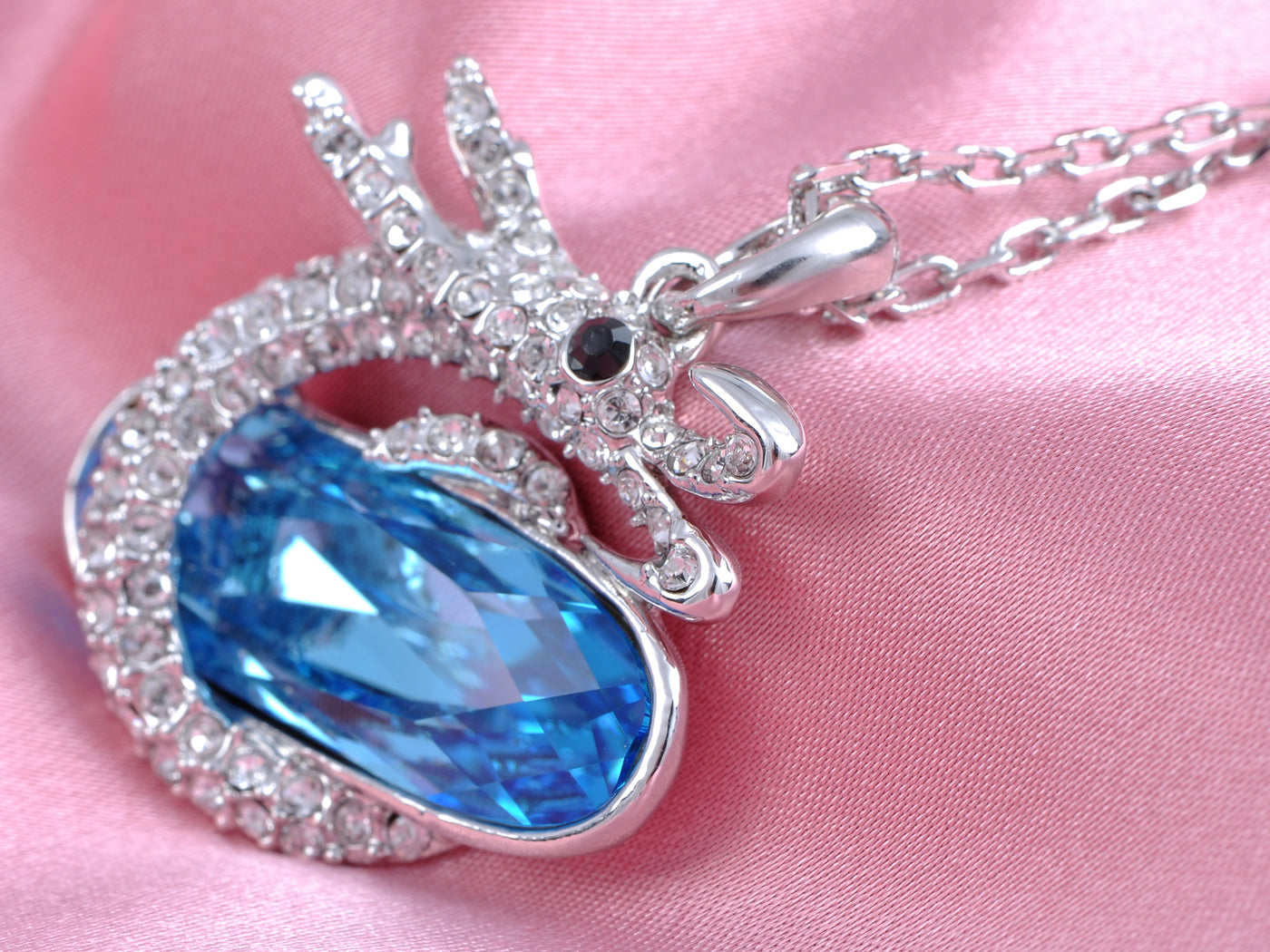 Swarovski Crystal Encrusted Dragon Clutches Oval Aquamarine Blue Pendant