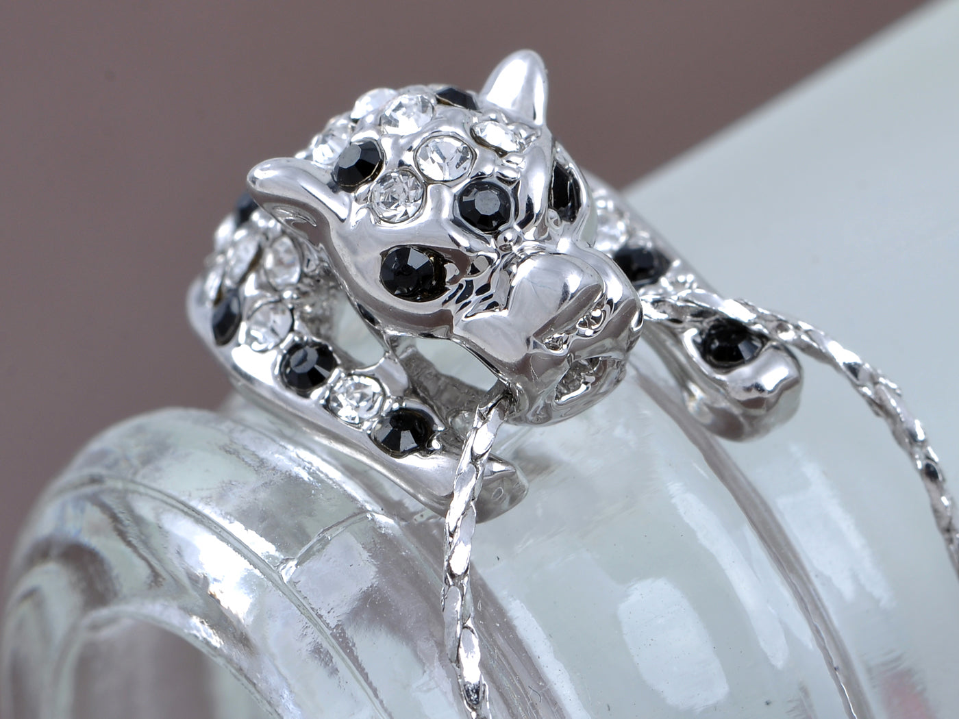 Swarovski Crystal Black And Spots Hanging On Leopard Pendant Necklace