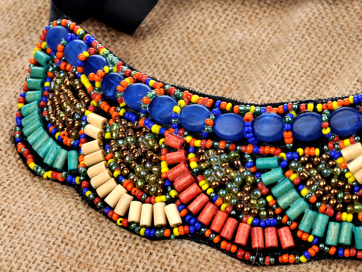 Tribal Colorful Beaded Bib Scallop Edge Statement Necklace