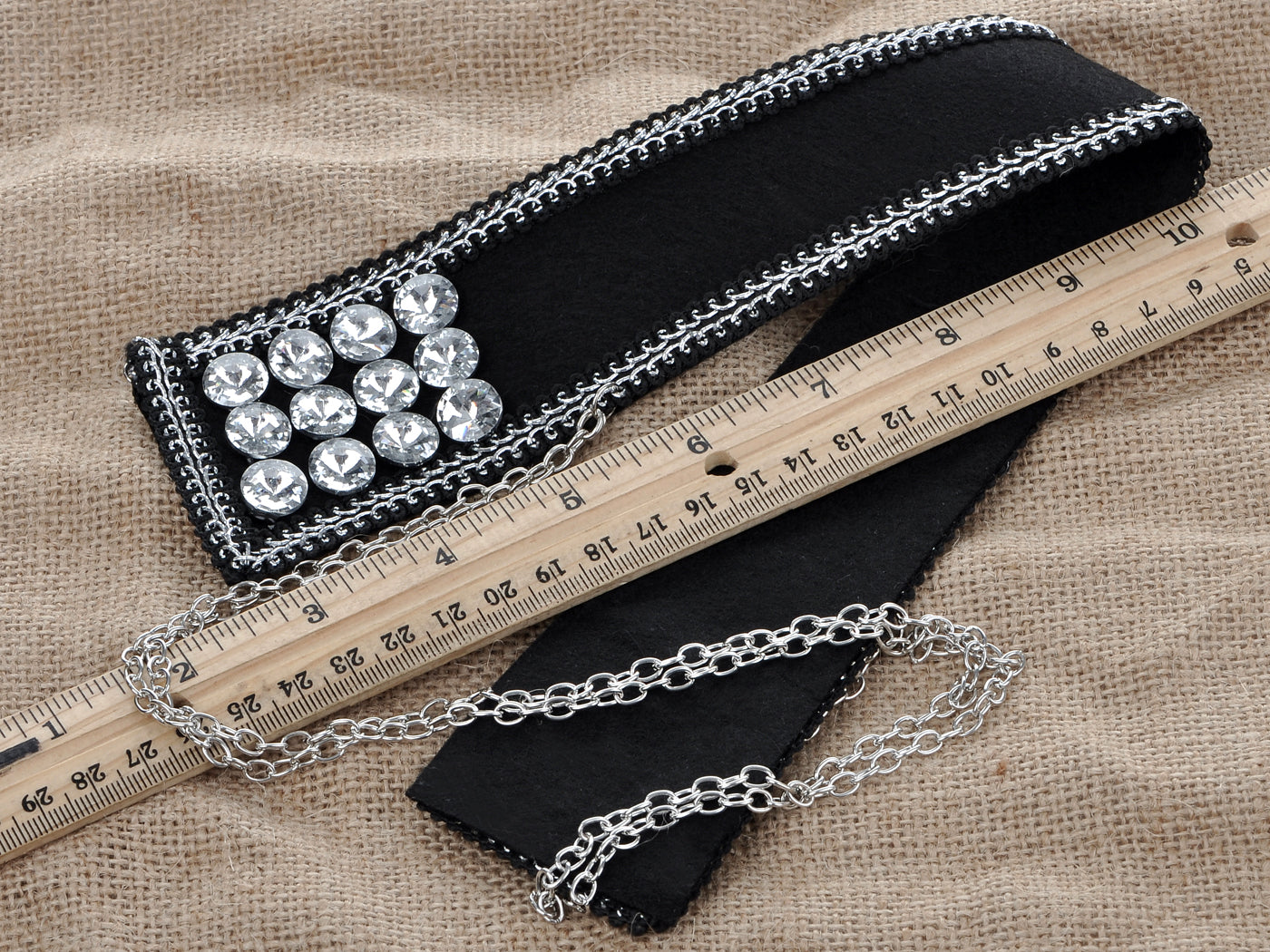 Black Embellish Collar With Draping Chains Necklace