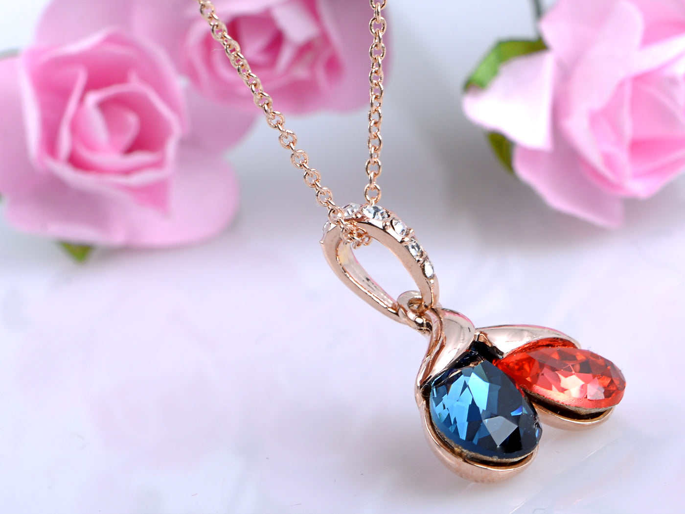 Elements Petite Blue Coral A Pair Of Teardrop Pendant Necklace