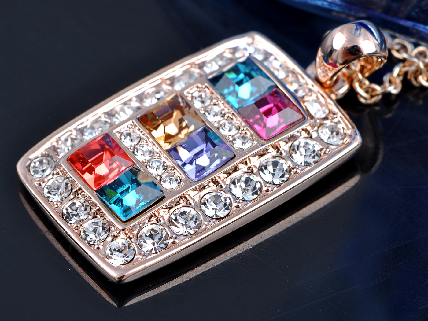 Multicolored Geometric Rectangle Square Pendant Necklace