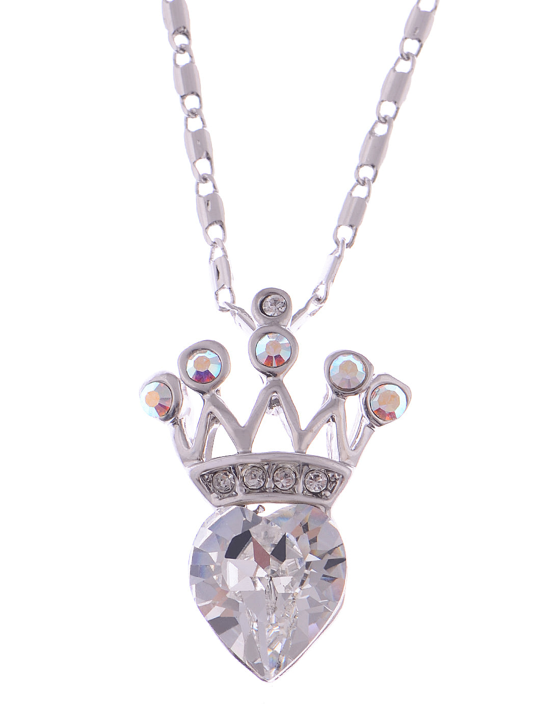 Swarovski Crystal Elements Petite Heart Shaped Royalty Crown Pendant Necklace