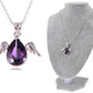 Swarovski Crystal Silver Angel Wings Dangling Purple Teardrop Pendant Necklace
