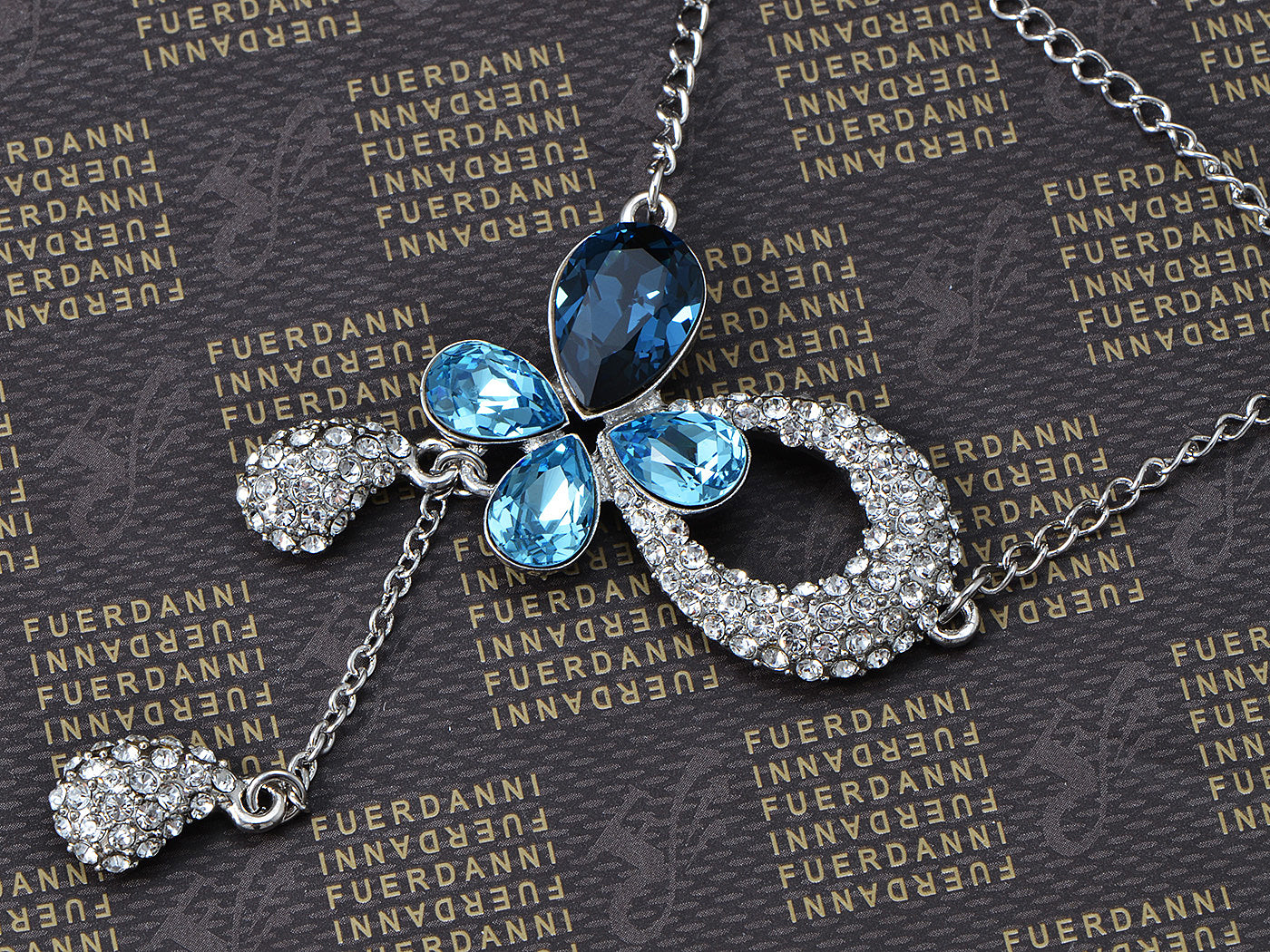 Swarovski Crystal Silver Blue Teardrop Anniversary Necklace