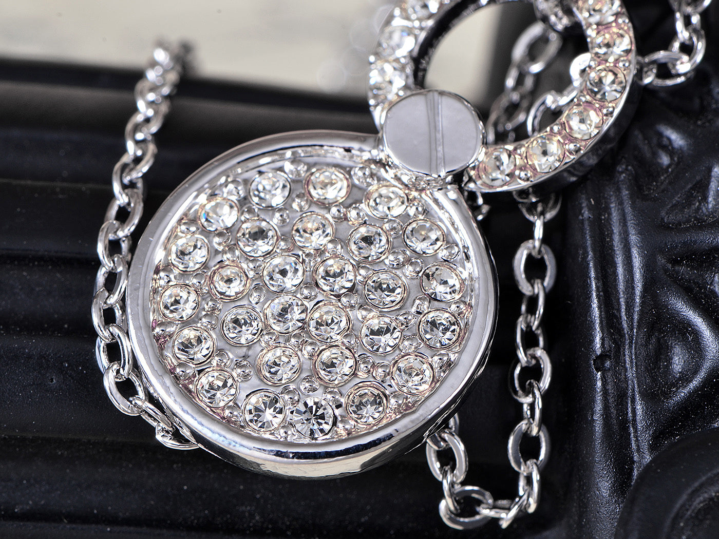 Swarovski Crystal Silver D Disk Circle Ring Halo Bridal Pendant Necklace