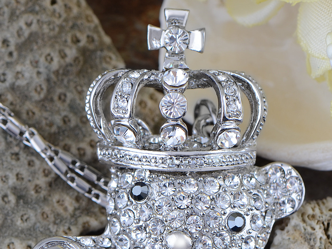 Swarovski Crystal Silver Elements King Teddy Bear Necklace