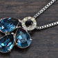 Swarovski Crystal Element Sapphire Teardrop Trio Cluster Pendant Necklace