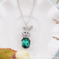 Swarovski Crystal Curious Animal Bunny Rabbit With Rose Or Topaz Easter Egg Pendant Necklace