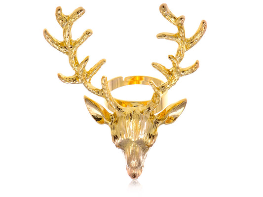Vintage Retro Deer Antler Stag Moose Elk Head Animal Ring