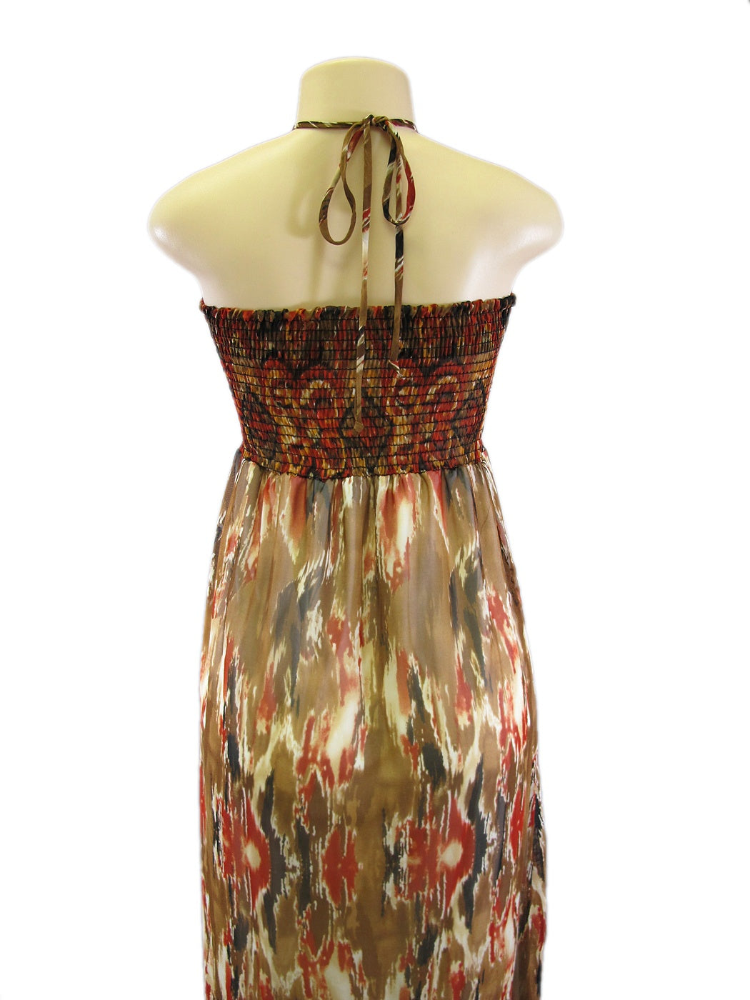 Anna-Kaci Splashed Print Necklace Tribal Sheer Long Maxi Dress