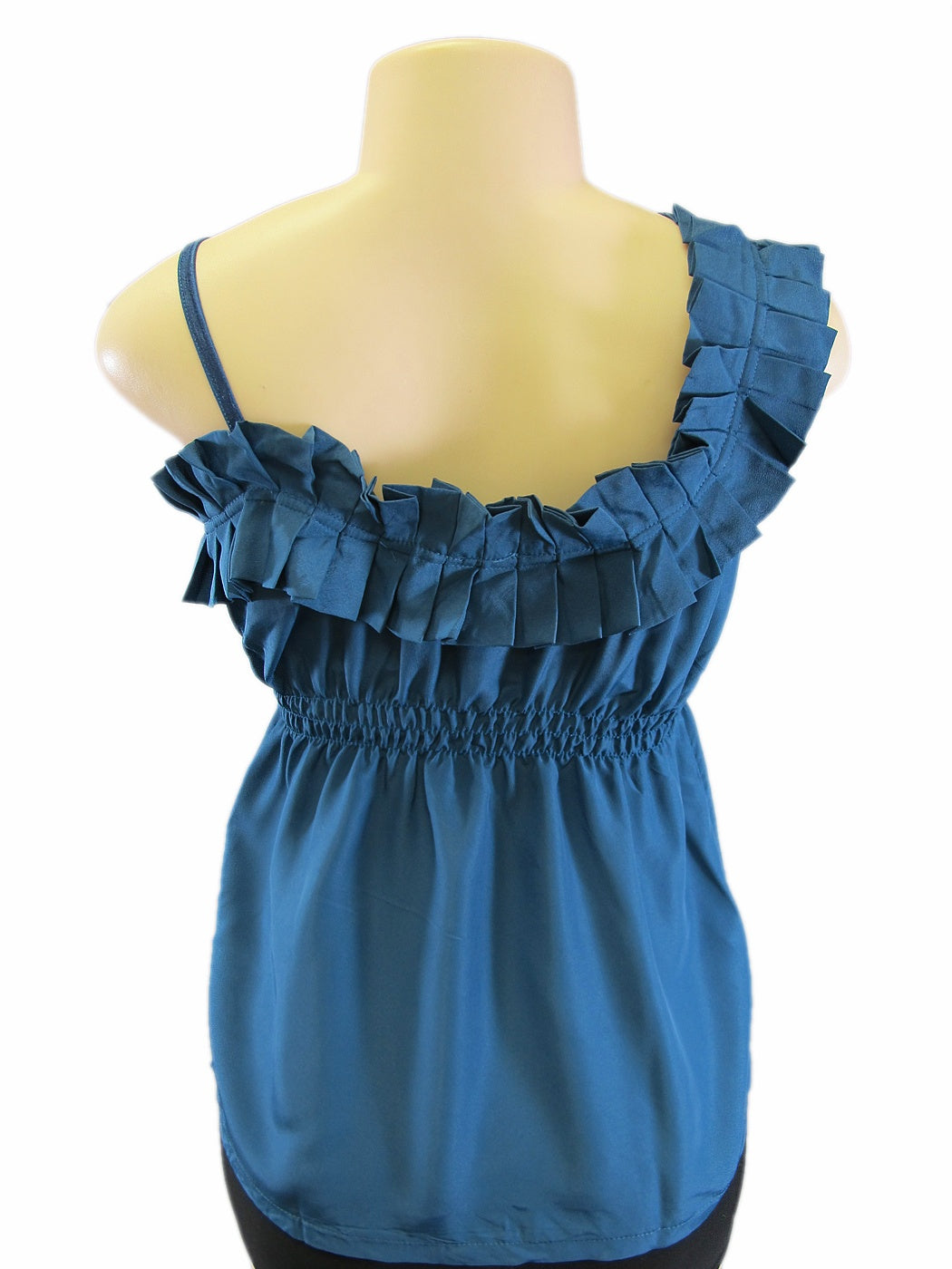 Anna-Kaci One Shoulder Lotus Overlap Folded Neckline Cinched Waist