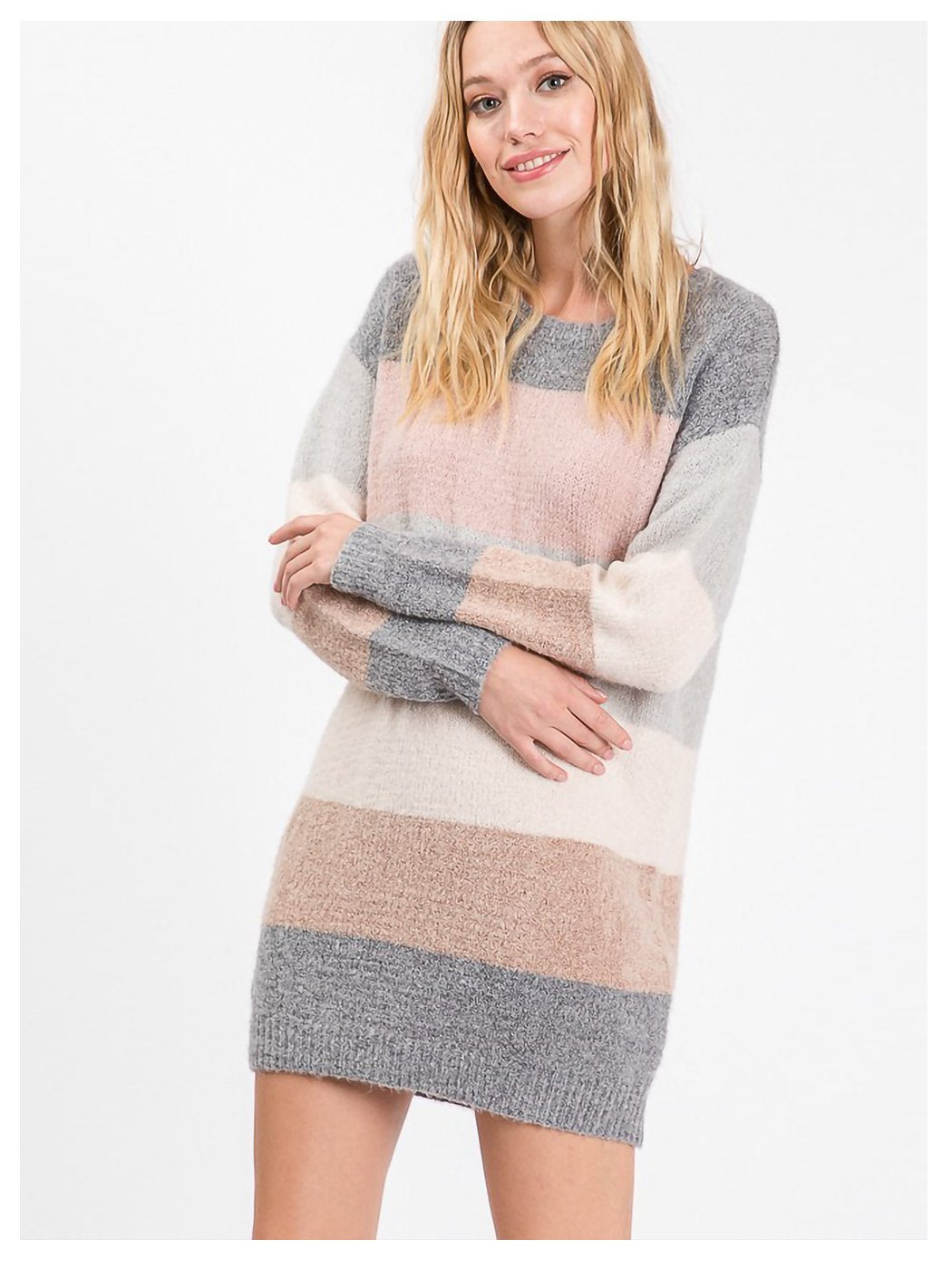 Anna-Kaci Long Sleeve Color Block Sweater Dress
