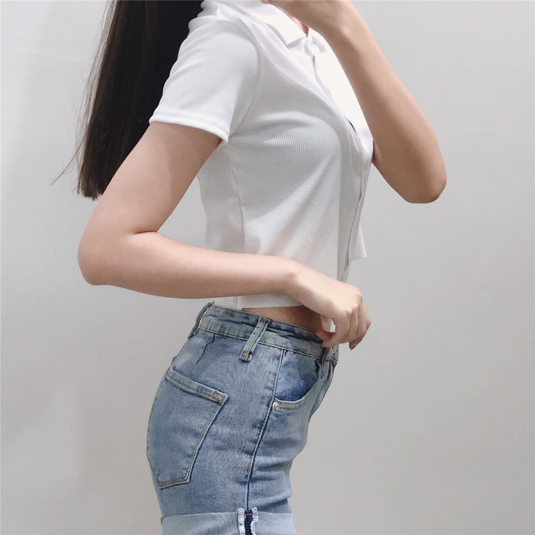 Button Up Collar Short Sleeve T-Shirt