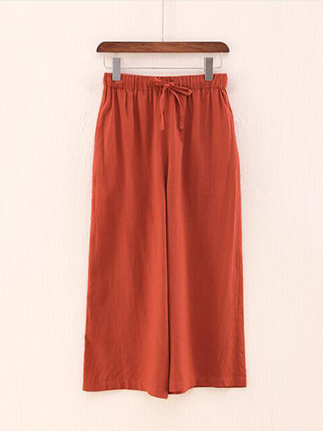 High Waist Drawstring Cotton Wide Leg Pants