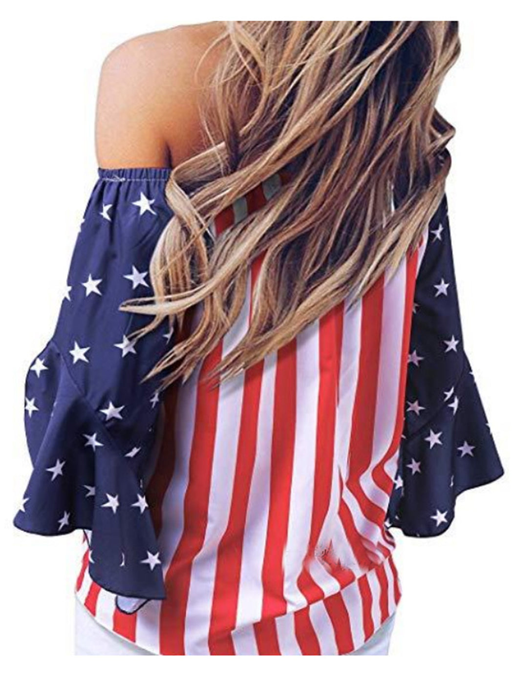 Trumpet Sleeve Tie-Front American Flag Blouse