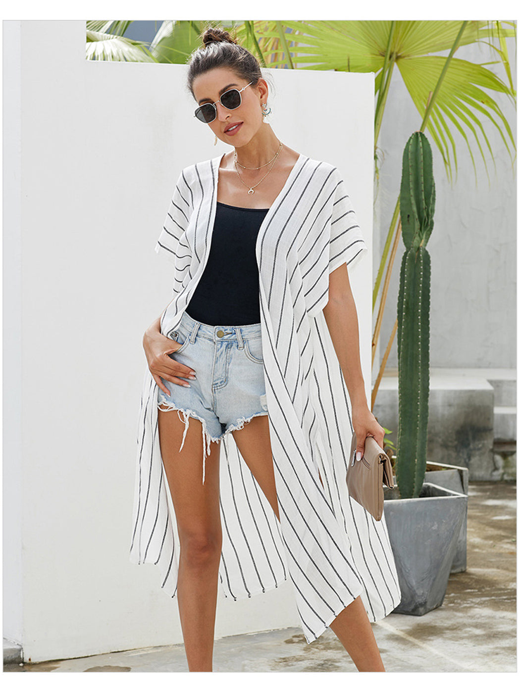 Beach Stripe Short Sleeve Kimono