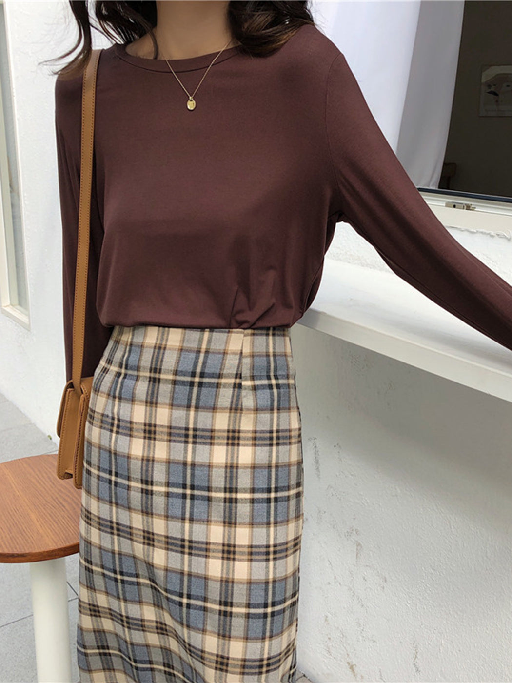 Round Neck Elastic T-shirt Solid Shirt