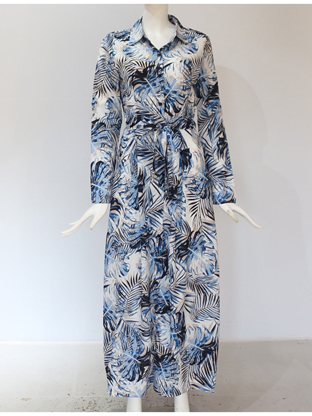 Printed High Waist Chiffon Button Dress