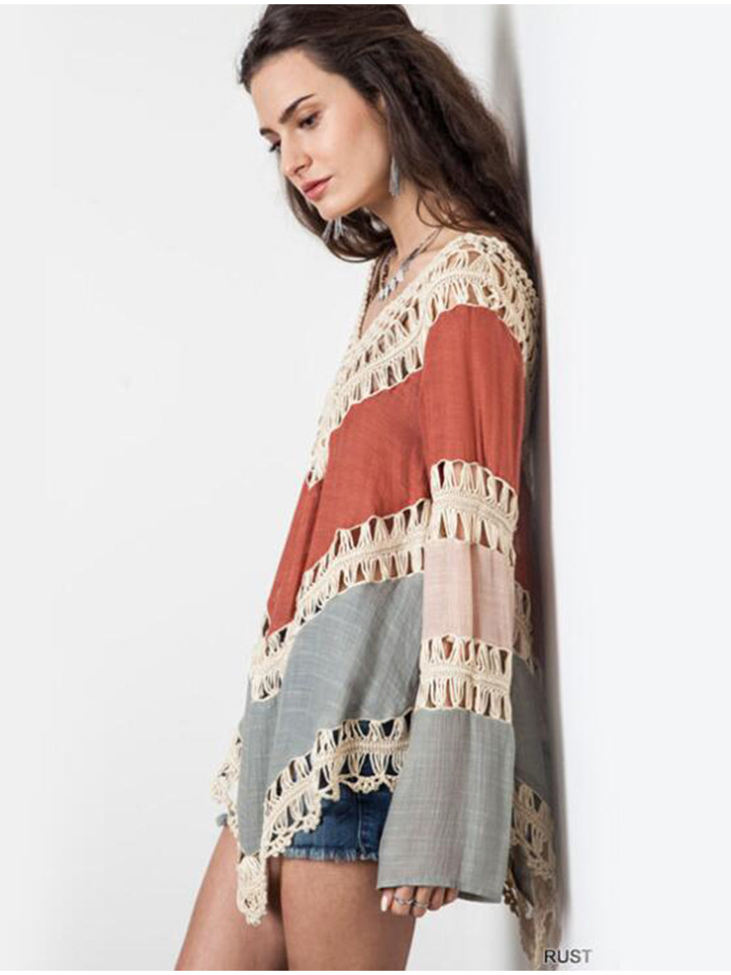 Long Sleeve V Neck Macro Macrame Beach Cover Up