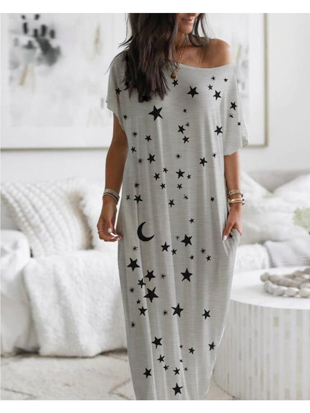 Star & Moon Printed Lounge Maxi