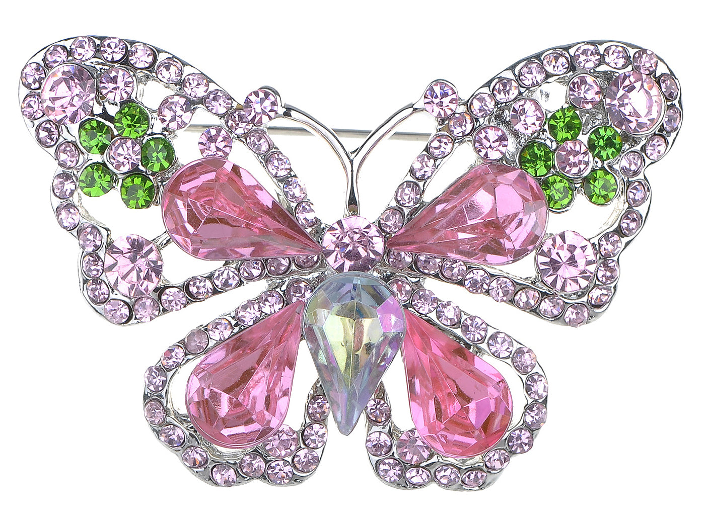 Rose Pink Peridot Green Butterfly Pin Brooch