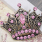 Antique Brass Shine Pink Princess Queen Crown Brooch Pin