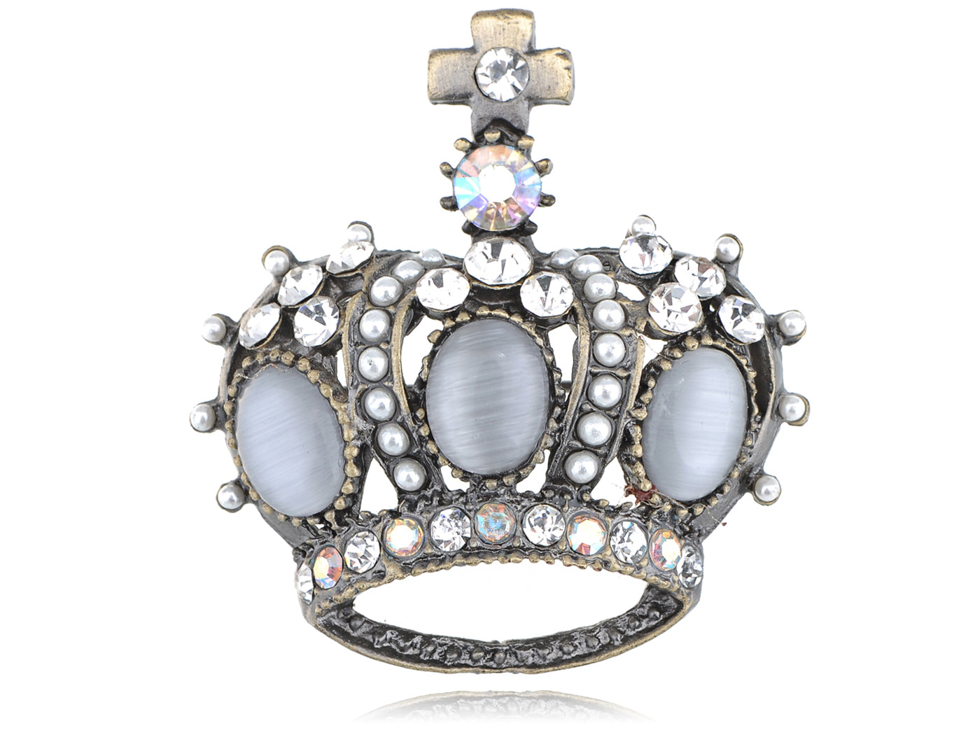 White Bead Royal King Crown Jewel Pin Brooch