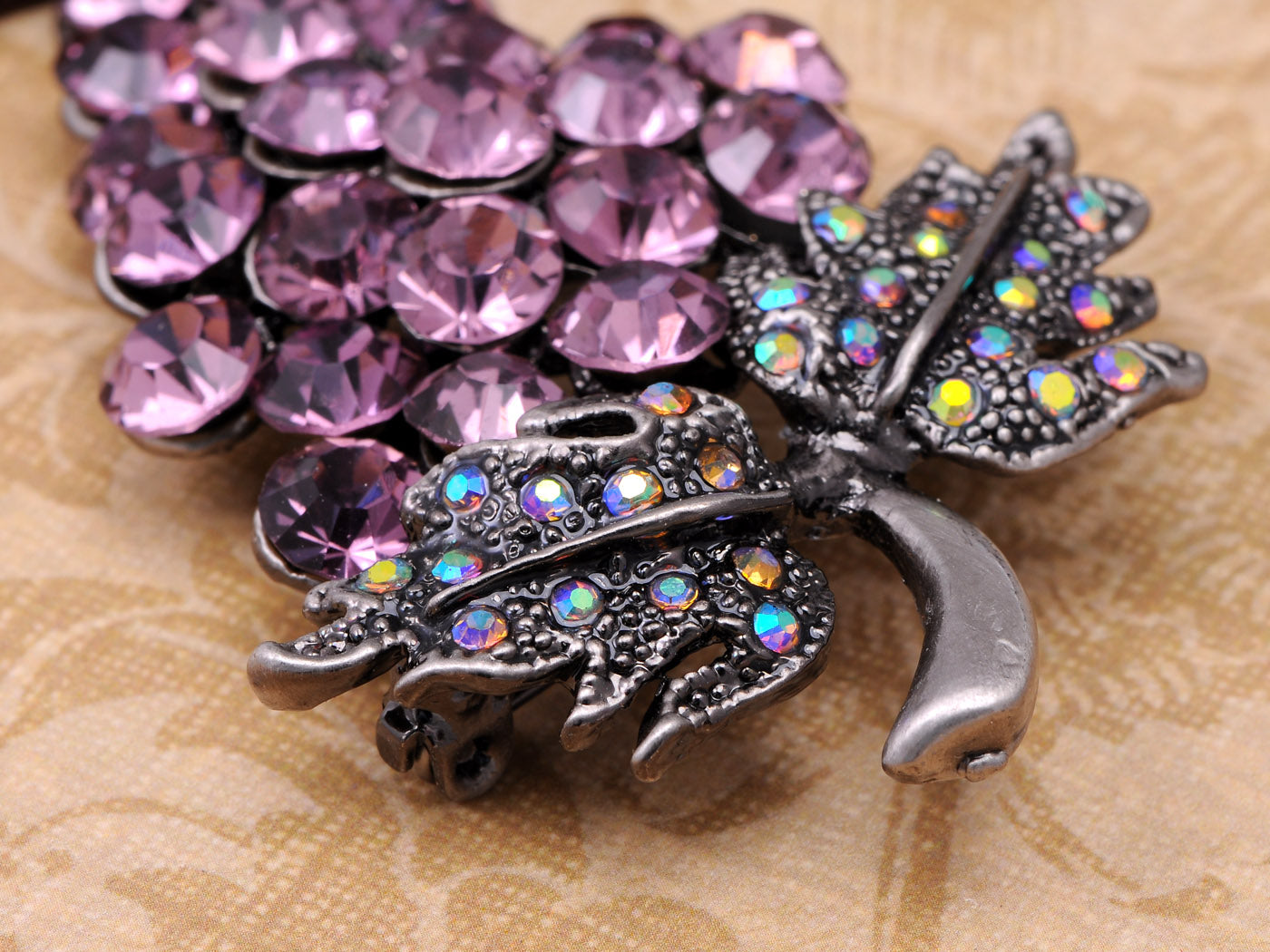 Antique Amethyst Purple Colored Grapes Fruit Brooch Pin