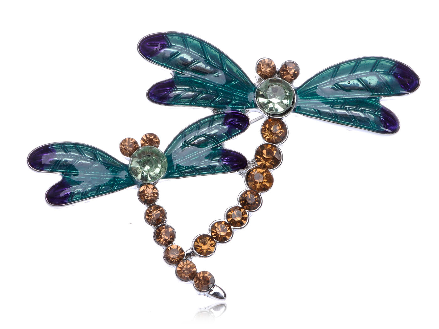 Light Brown Blue Green Two Dragonfly Brooch Pin