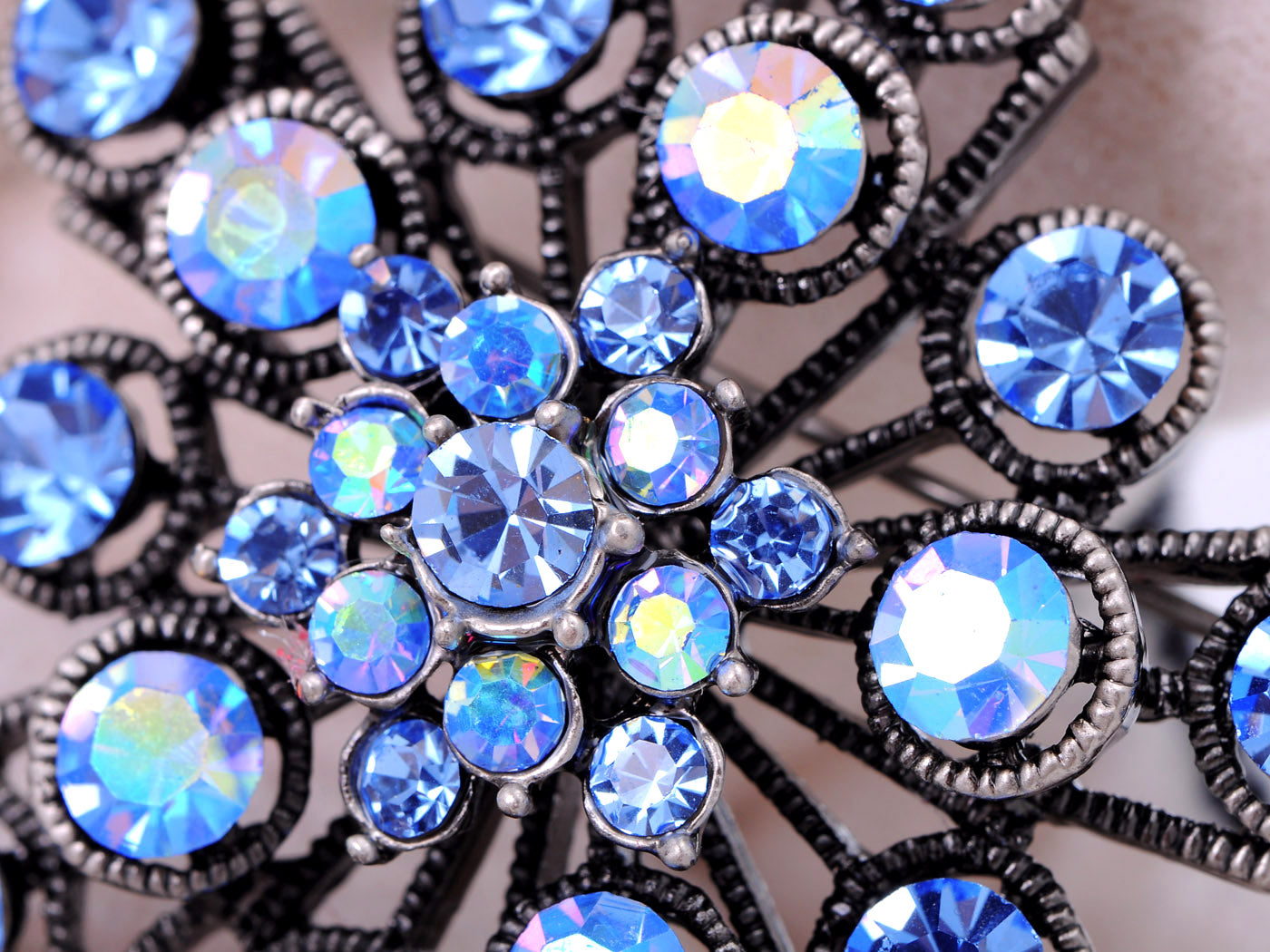 Sapphire 2 Layer Filigree Flower Starburst Pin Brooch