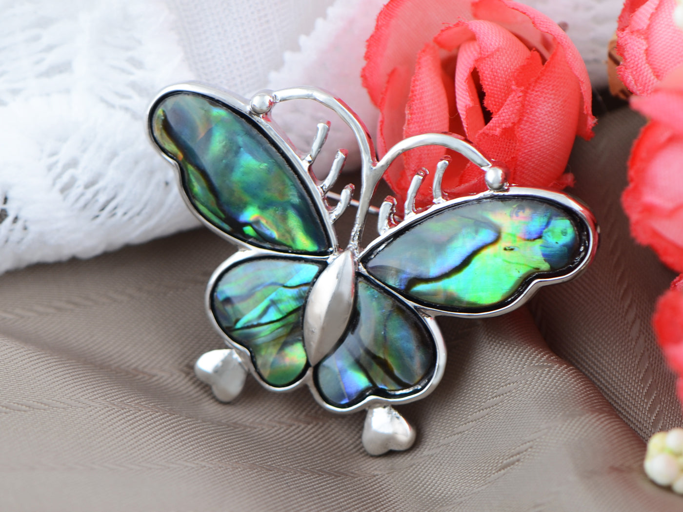 Abalone Colored Dark Butterfly Insect Wings Brooch Pin