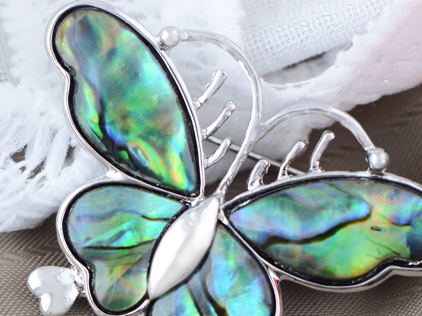 Abalone Colored Dark Butterfly Insect Wings Brooch Pin