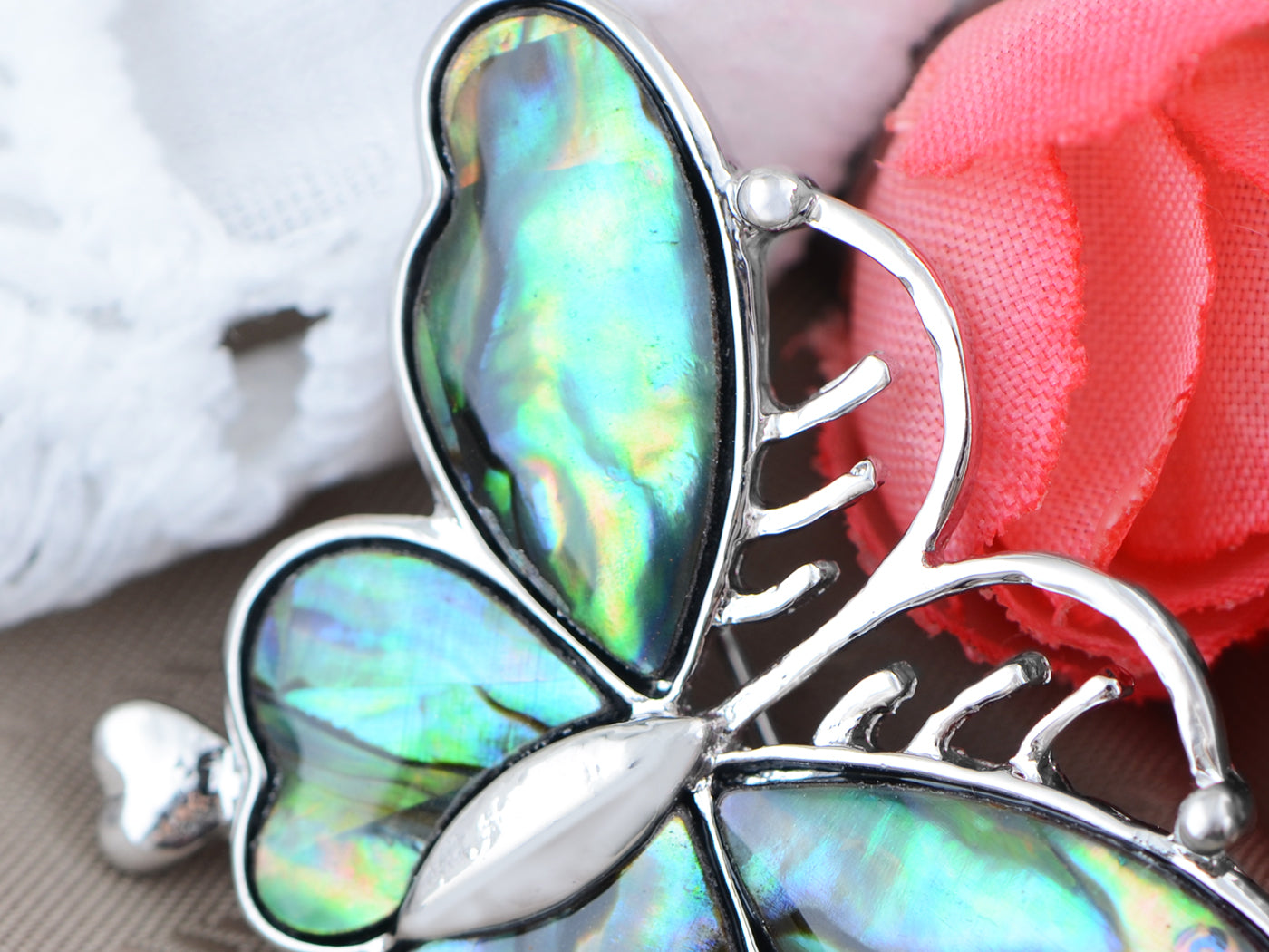 Abalone Colored Dark Butterfly Insect Wings Brooch Pin