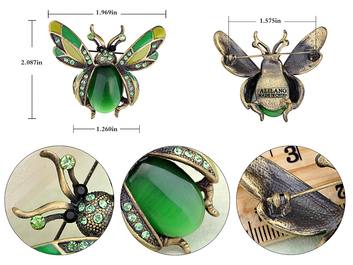 Peridot Green Ladybug Fly Insect Jewelry Brooch Pin