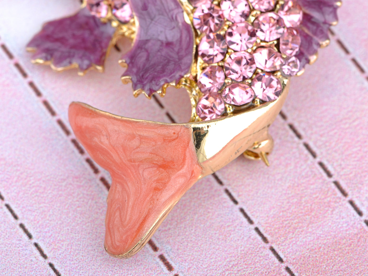 Asian Koi Gold Fish Carp Enamel Rose Pink Animal Pin Brooch