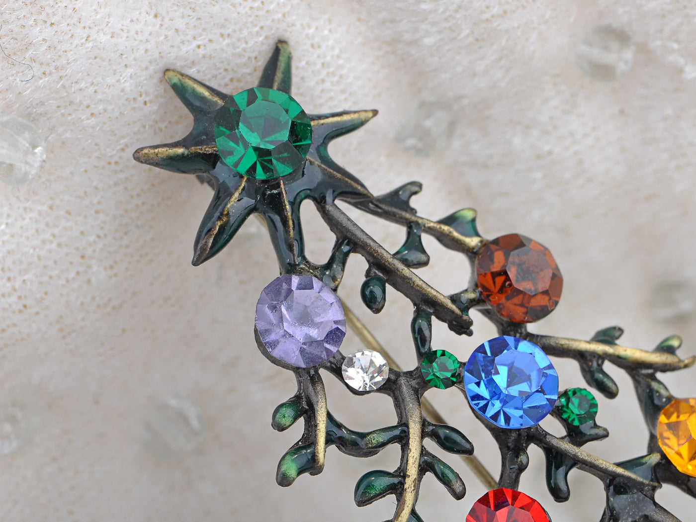 Multicolor Green Holiday Christmas Tree Star Brooch Pin