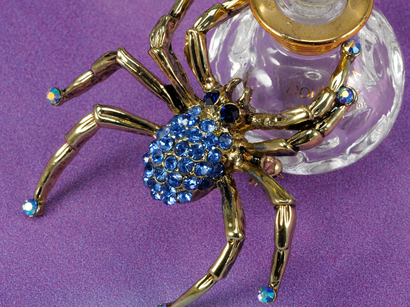 Antique Sapphire Blue Colored Spider Bug Brooch Pin