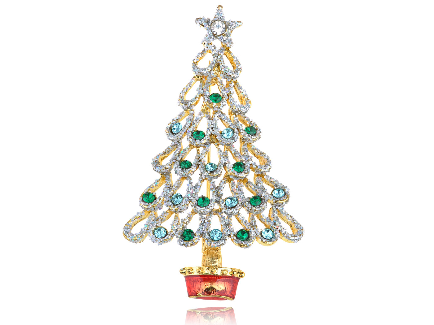 Multicolor Green Holiday Christmas Tree Star Brooch Pin