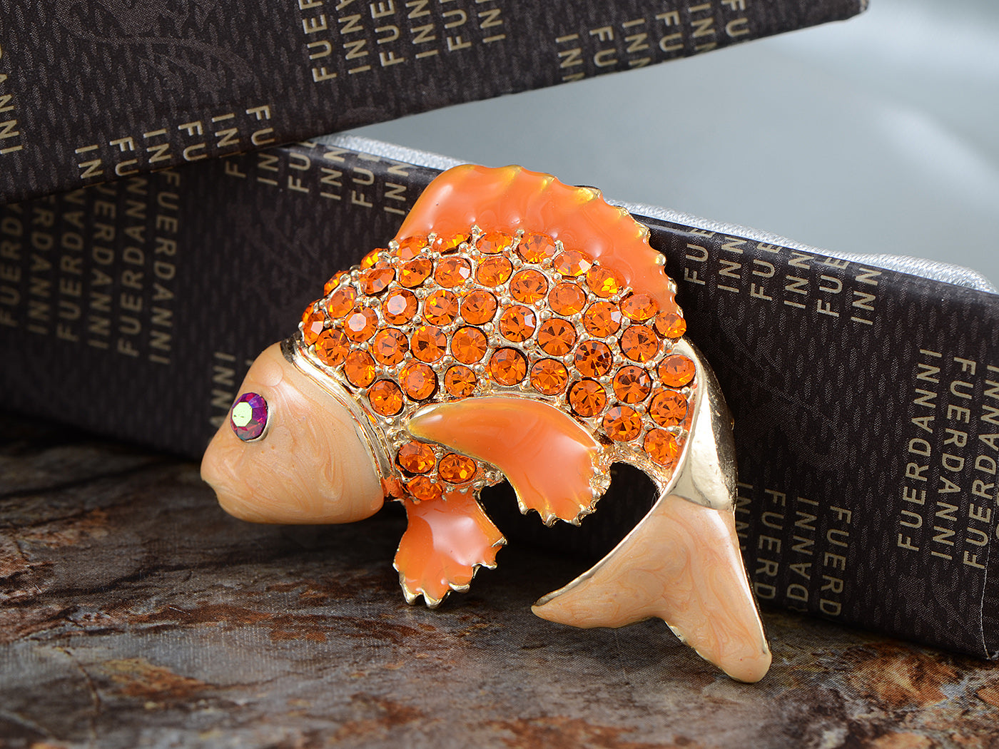 Asian Koi Gold Fish Carp Enamel Rose Pink Animal Pin Brooch