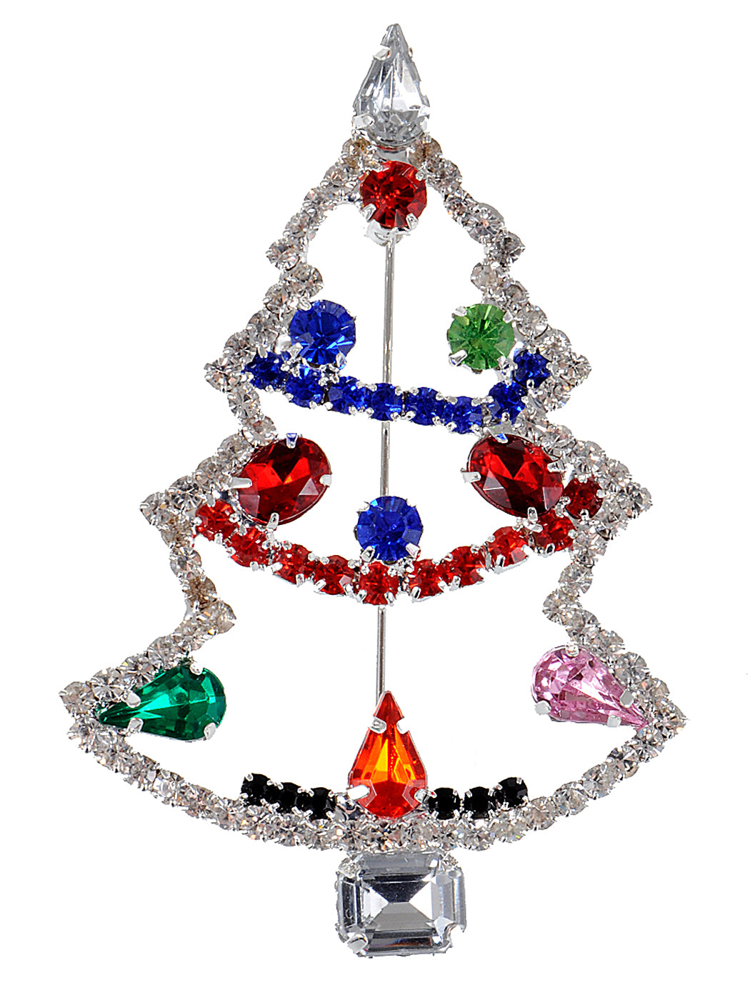 Multi Colored Holiday Christmas Tree Jewel Pin Brooch