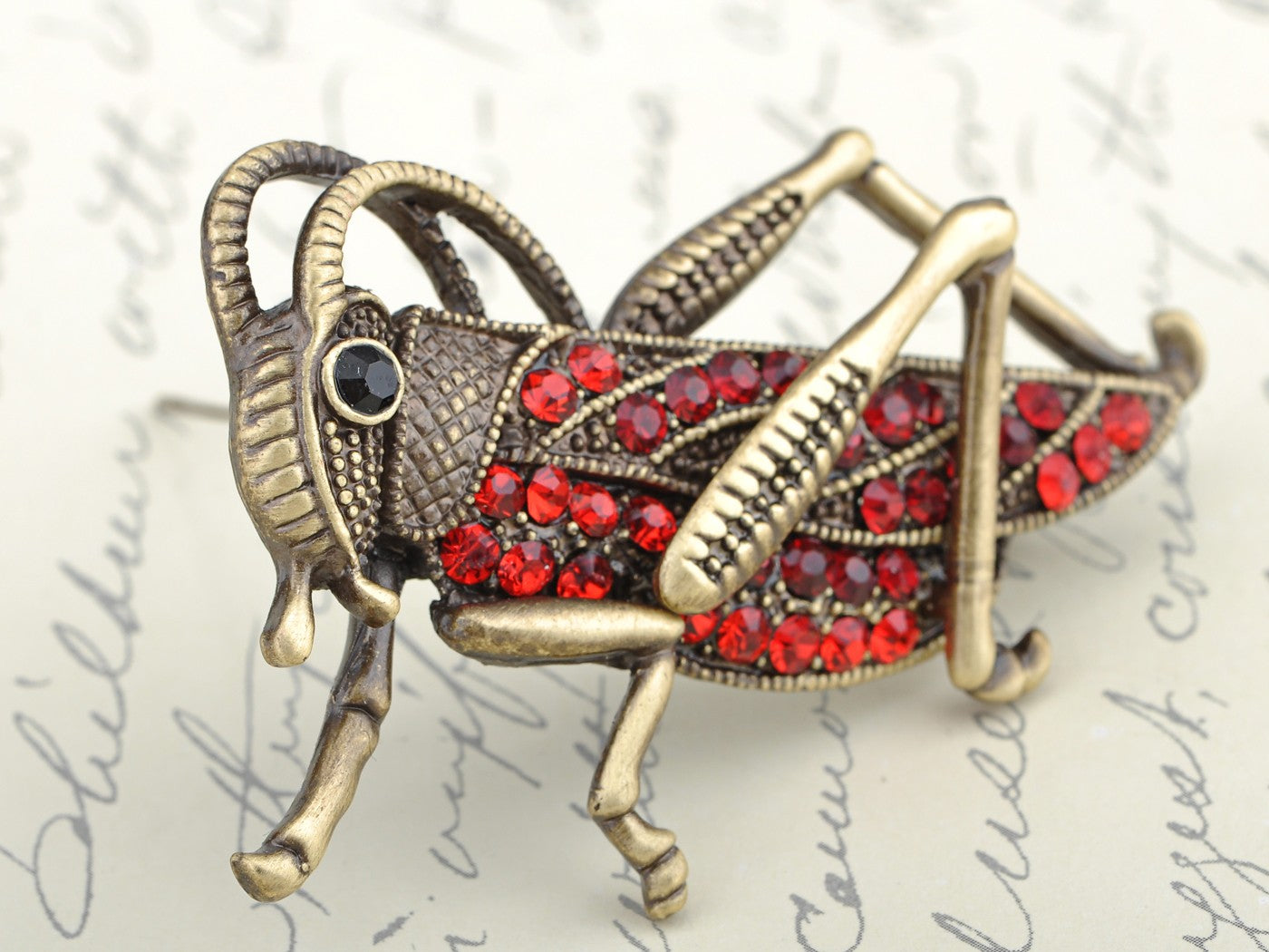 Antique Red Grasshopper Cricket Insect Brooch Pin