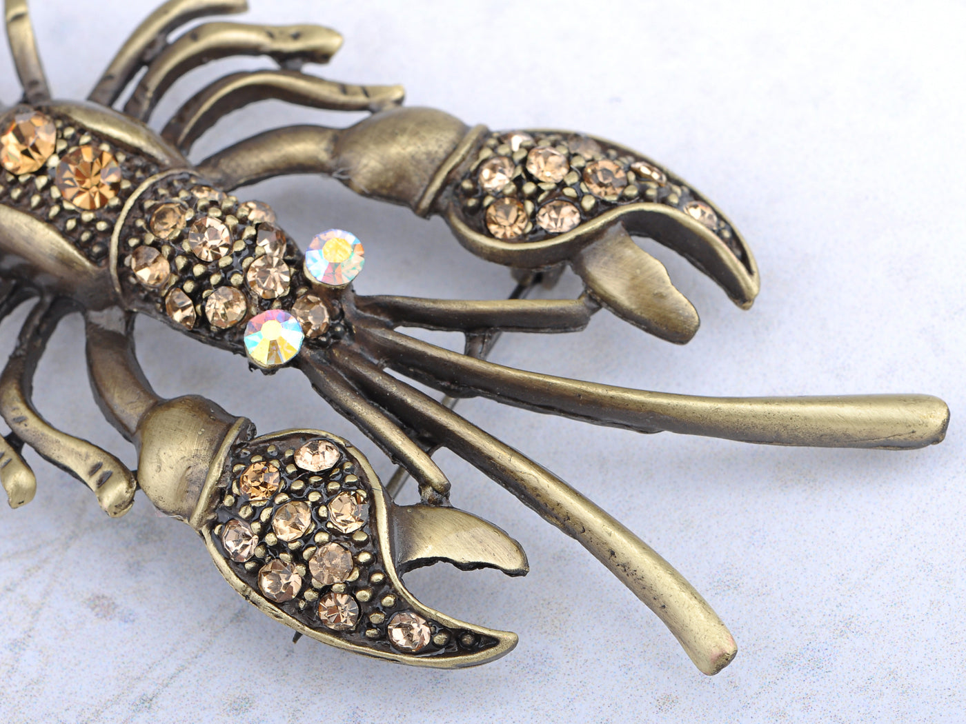 Vintage Repro Brass Plated Topaz Lobster Pin Brooch