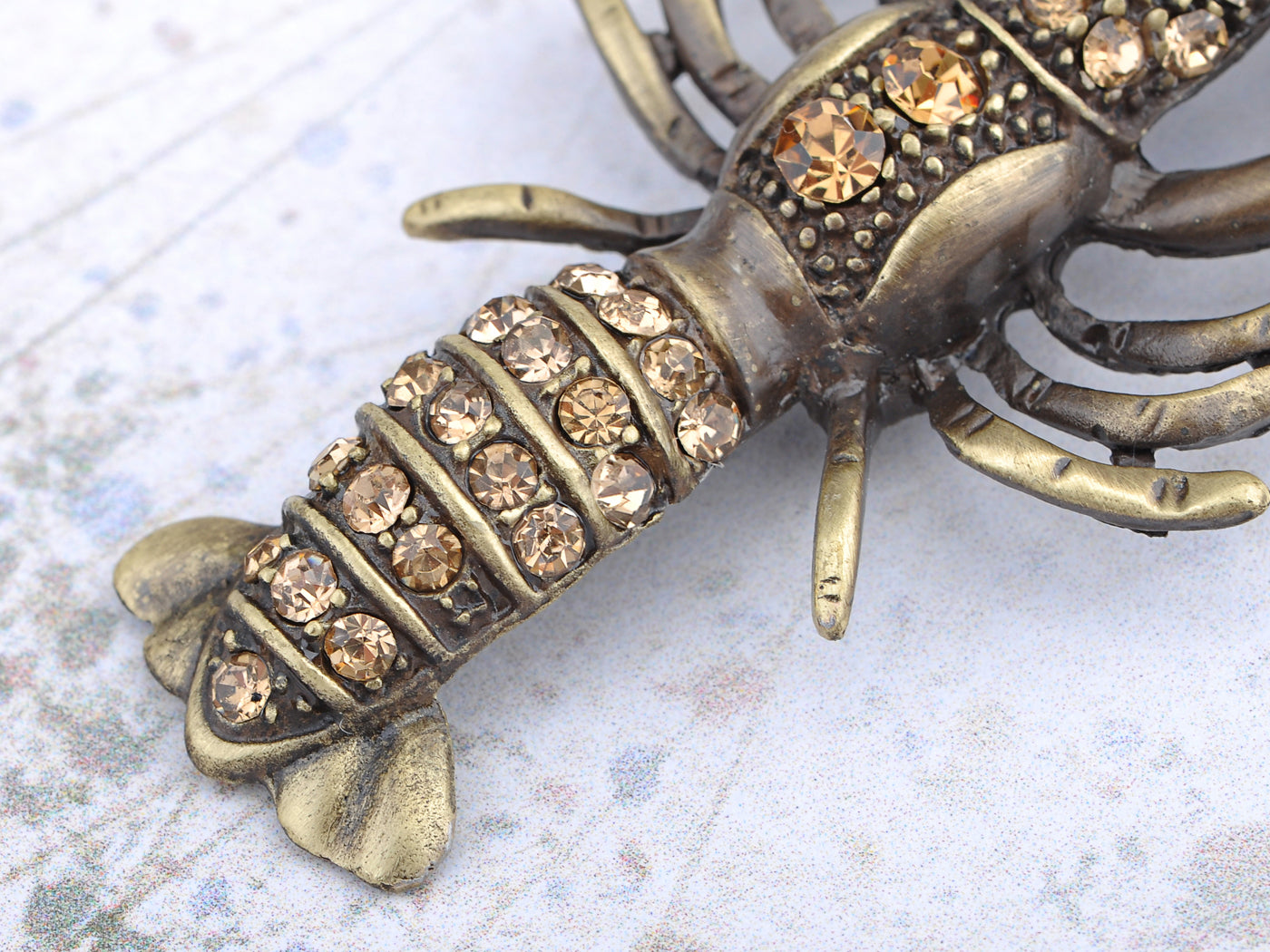 Vintage Repro Brass Plated Topaz Lobster Pin Brooch
